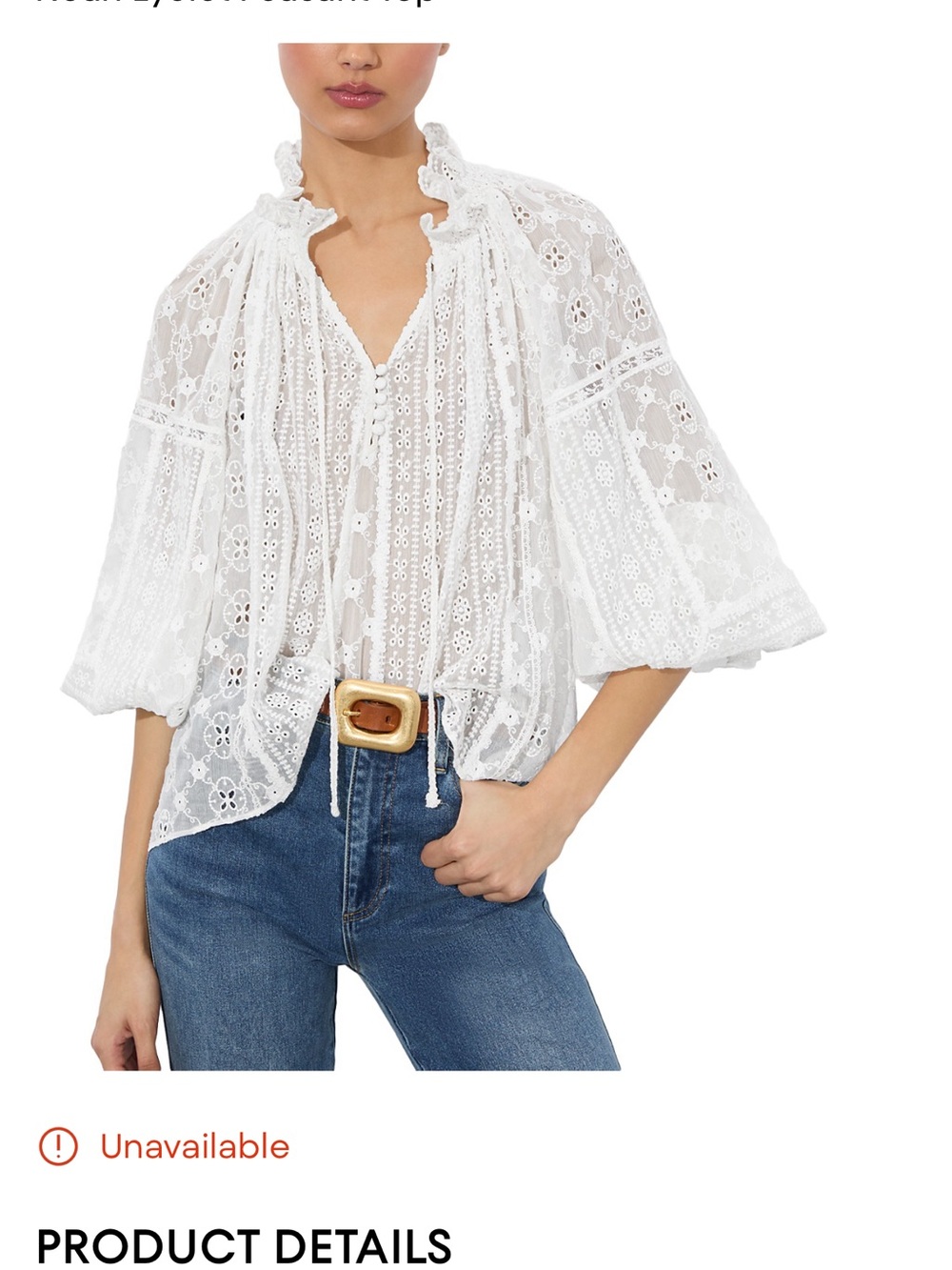 Alice and Olivia White Lace Peasant Top - Women NWT